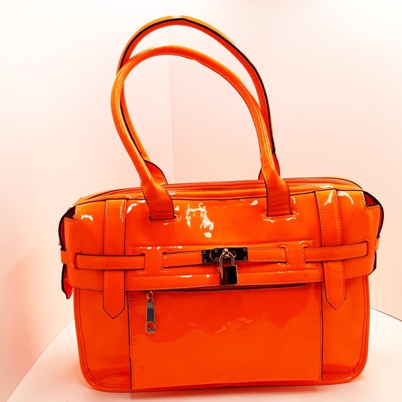 Melie Bianco Handbags - {Melie Bianco} Neon Orange Patent Tote Bag